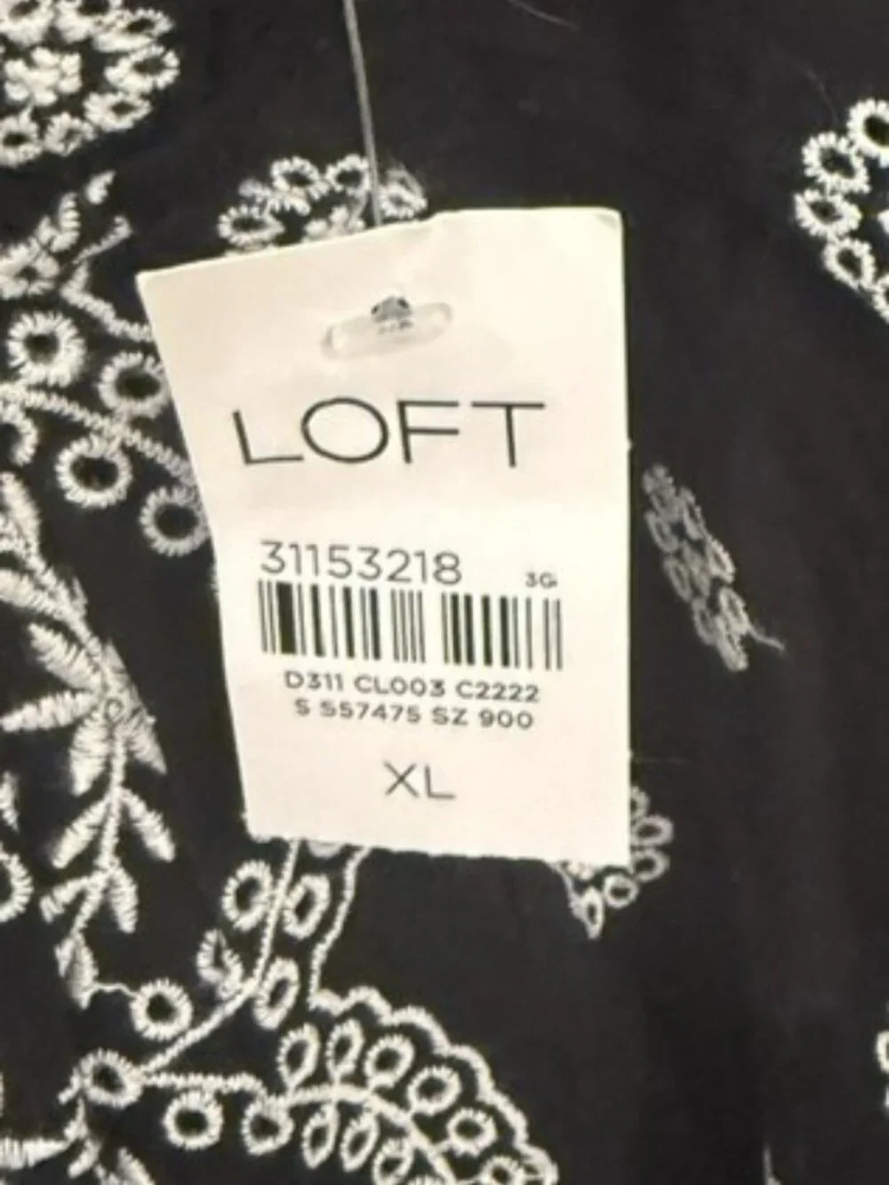 LOFT Black & White Puff Sleeve Embroidered Top
